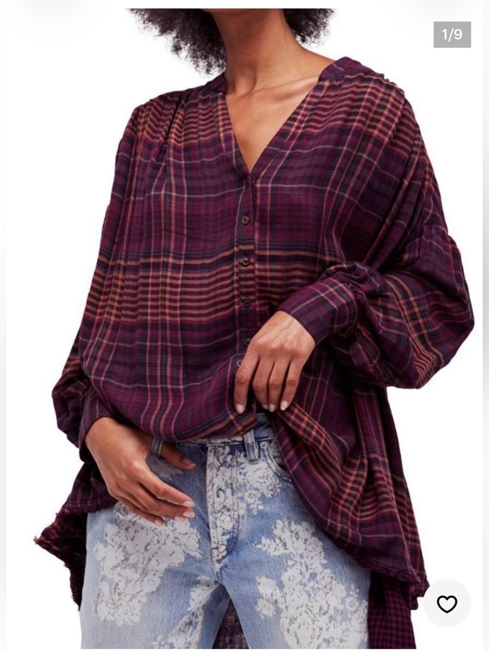 Free People Come On Over Plaid Gauzy Fall Holiday Tunic Top , XS